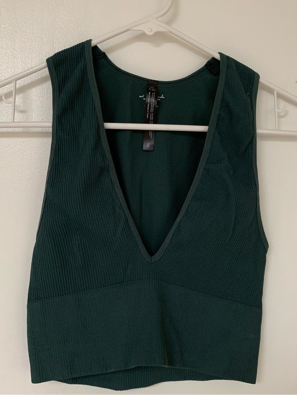 Deep Green V-Neck Ribbed Tank Top Urban Outfitters